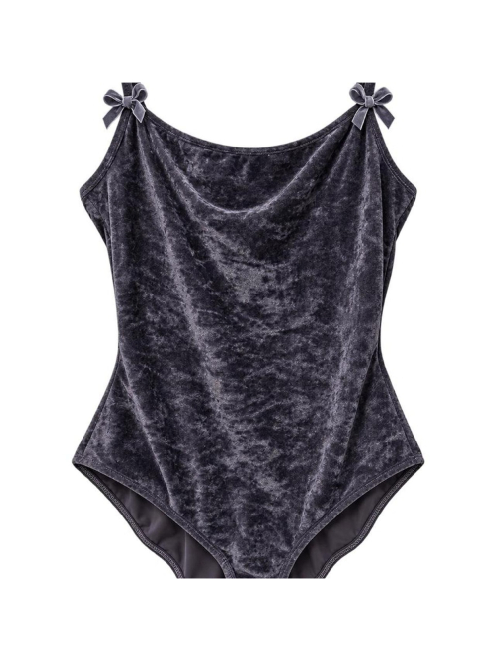 Charcoal gray crushed velvet ballet leotard bodysuit by Tacherlia, size Large